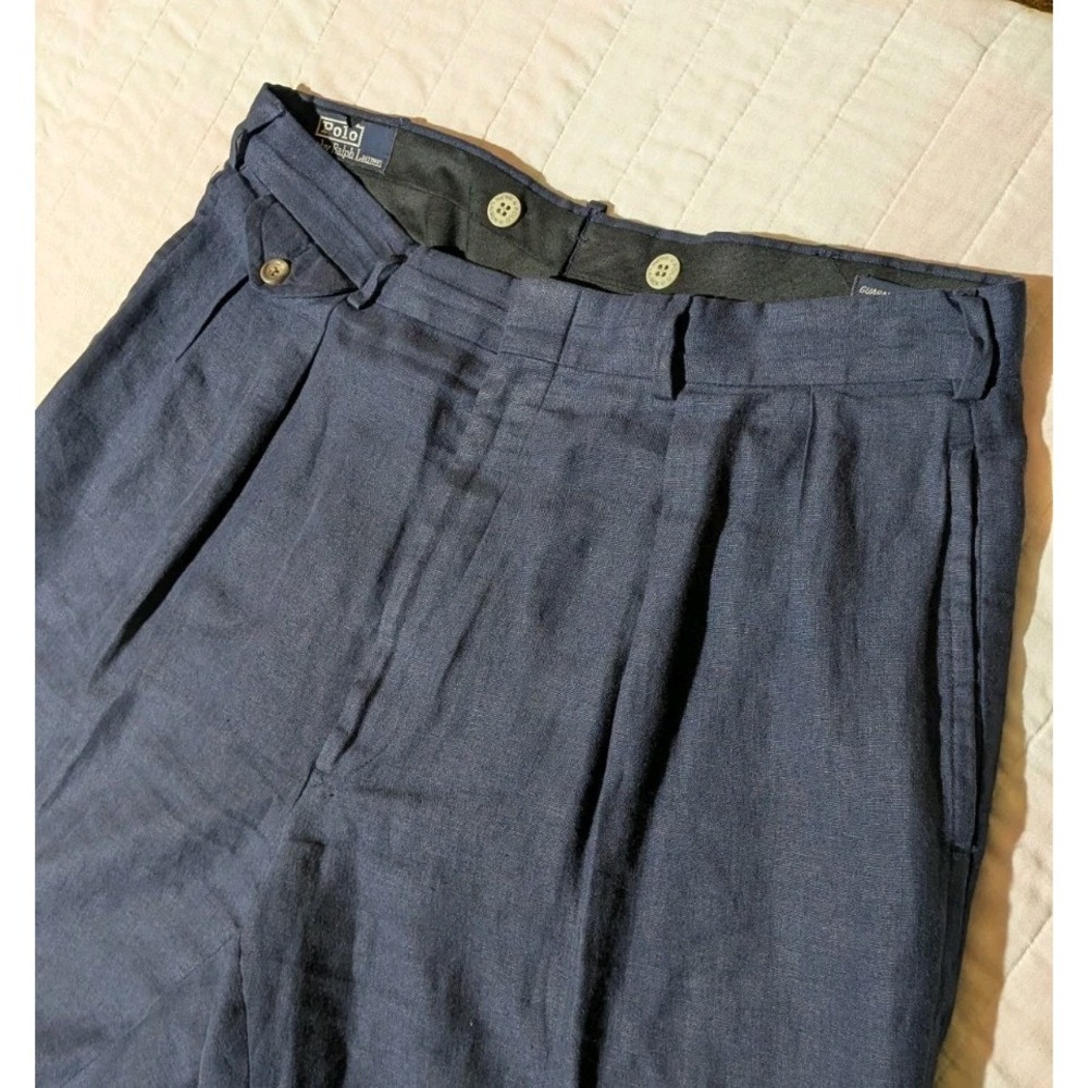 Vtg Polo Ralph Lauren Dress Pants 36x31 100% Linen Pleated Flap Pocket Talon Zip